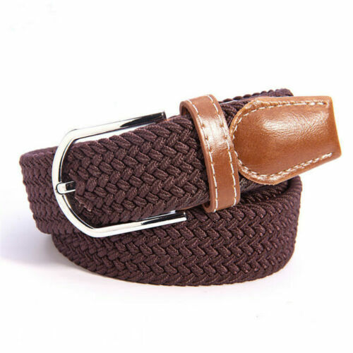 Waist Belt Elastic Woven Buckle Canvas Men's Stretch Braided Straps Waistband - Picture 6 of 26