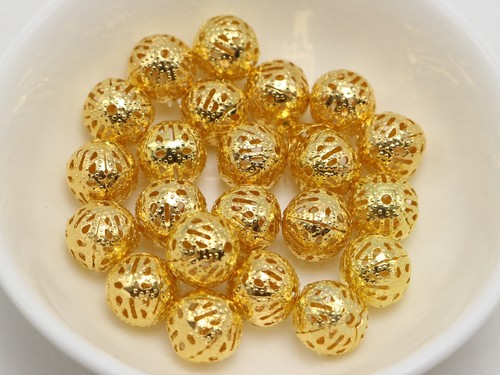 200 Golden Plated Metal Round Filigree Spacer Beads 8mm Jewelry Findings - Picture 2 of 4