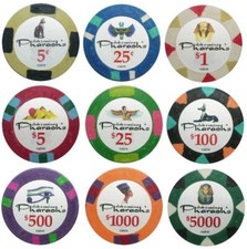 (9) JUEGO DE MUESTRA DE FICHAS DE POKER DEL FARAÓN