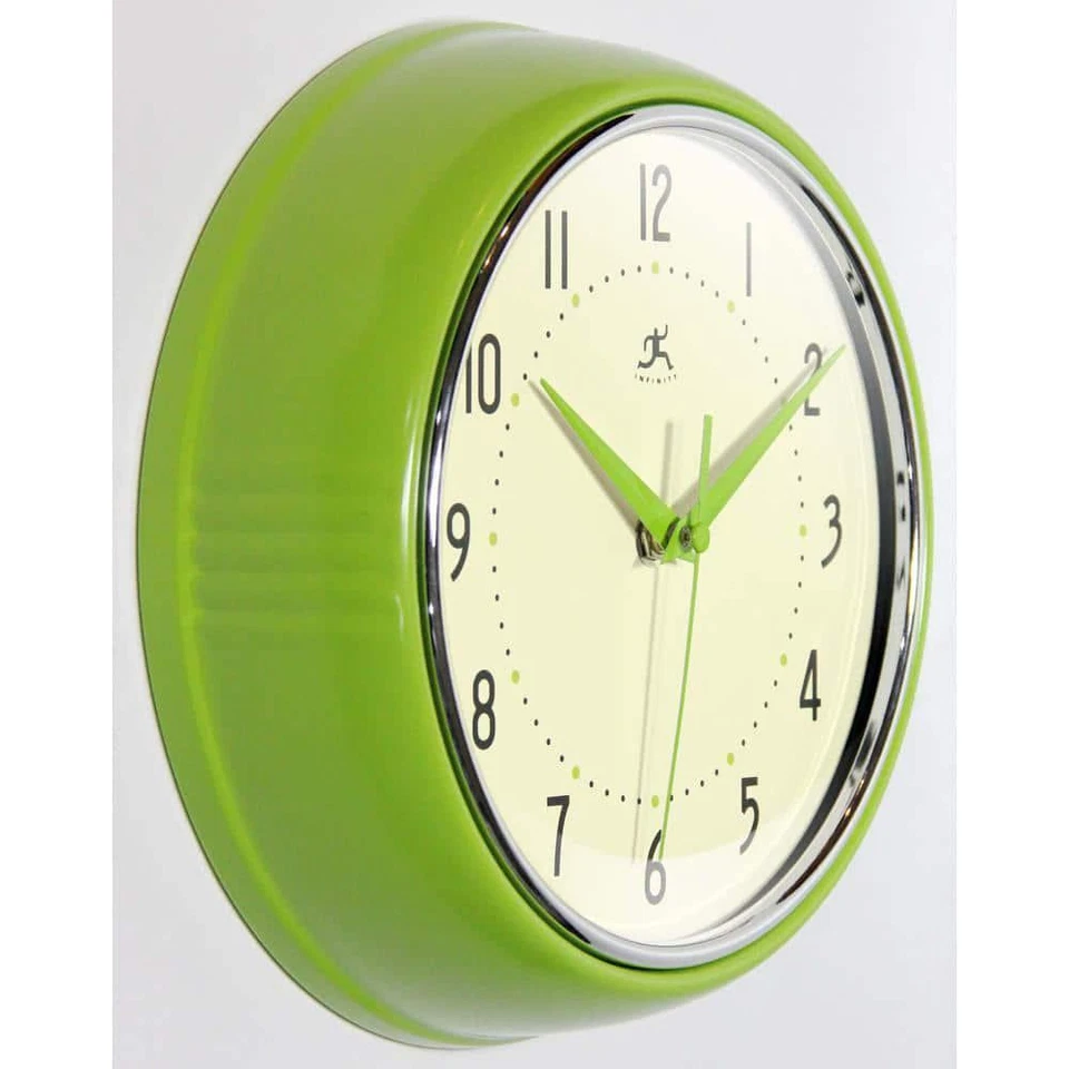 Infinity Instruments Analog Wall Clock Apple Green Metal Frame Quartz Movement - Image 2 of 4