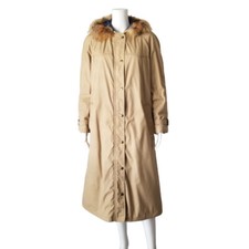 Zero King Hooded Trench Coat 100% Lambswool Filling Pockets Tan Womens Size 12