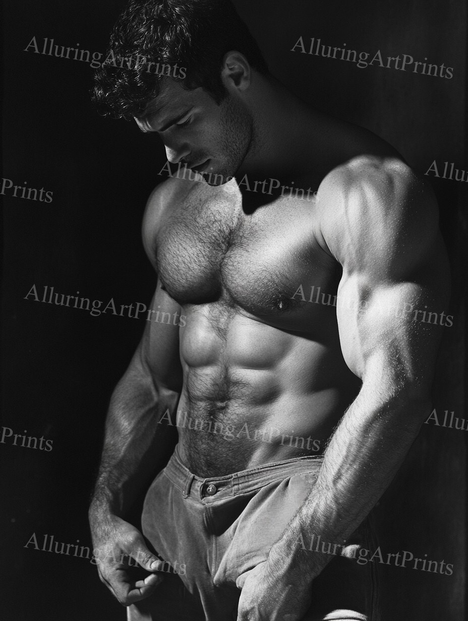 Shirtless Male Model Photo Print Muscular Hunk Abs Artwork UU1136