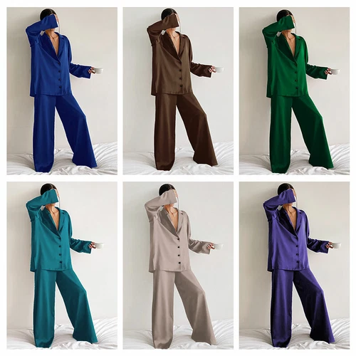 Ladies' luxury silk sleepwear sexy sleepwear set long sleeved satin sleepwear- - Picture 8 of 31