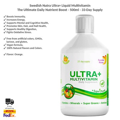 Swedish Nutra Ultra+ Flüssig-Multivitamin   Energie & Vitalität, 500 ml