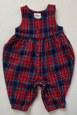 VTG Baby B'gosh Bubble Romper Tartan Plaid Flannel Cotton Overalls 3-6 mo EUC