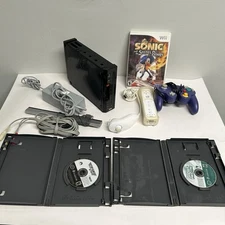 TESTED Black Wii GameCube Compatible Complete Console Bundle W/ Games