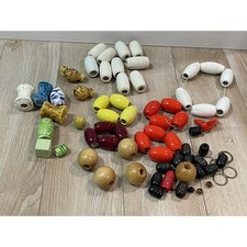 Lot of VTG Macram  beads Ceramic Wood Glazed orange white