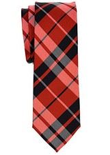 Preppy Plaid Check Woven Microfiber 2" Skinny Tie Red and Black