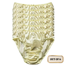 Set of 6 Bikini Panties 2XL Nylon Soft Stretch Unisex Yellow Waist 32-42" Silky