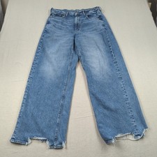 American Eagle Jeans Womens 14 BlueSuper High Rise Baggy Wide Leg Distressed