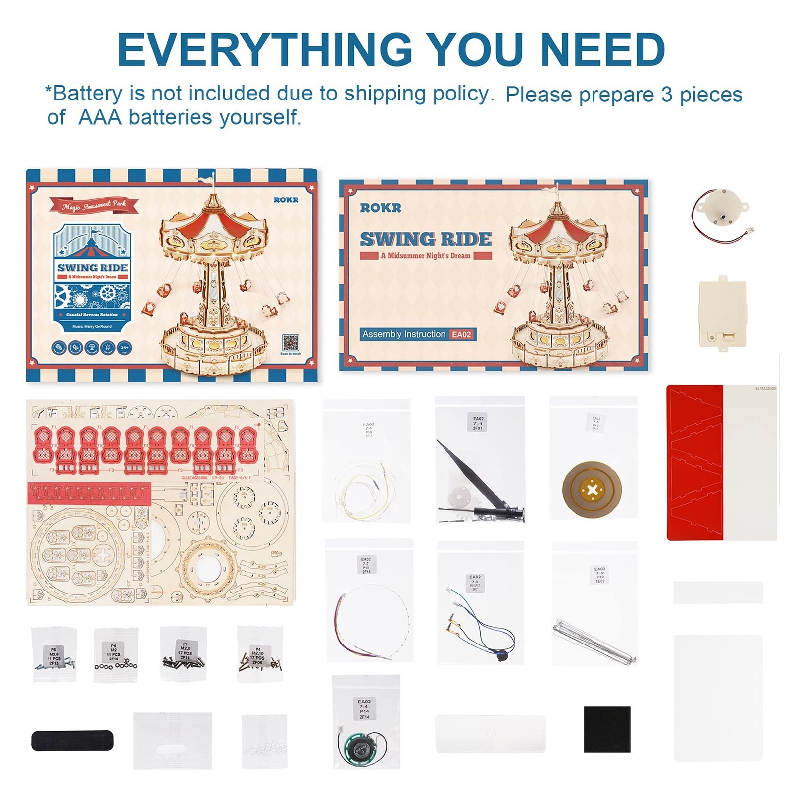 ROKR 3D Puzzles Wooden Music Box Kit with LED, Rotating Swing Ride Mechanical...