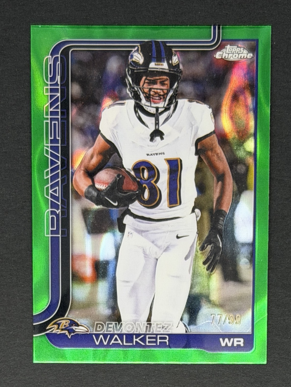 2025 Topps Chrome Football Devontez Walker Green Lava Refractor #26 / 99 Ravens