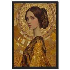 Golden Woman Portrait Framed Canvas Print Vintage Art Deco Wall Decor