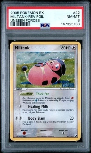 2005 POKEMON EX UNSEEN FORCES #42 MILTANK-REVERSE FOIL PSA 8