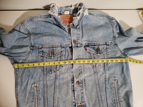 Vintage Levi's Denim Trucker Jacket Destroyed Ripped Distressed Grunge Men's L - Picture 3 of 18