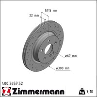 2X Zimmermann 400.3657.52 Bremsscheibe FüR Mercedes Benz C Klasse E W204 S204