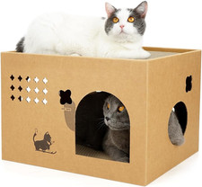 Cat Cardboard House with 2 PCS Scratching Pads  Large Cat Scratcher Bed Cat Scrat