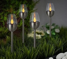 Garden Solar Stake Lights x4 LED Flame Effect Patio Pathway Torch Lighting