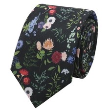 Cotton Floral Ties for Men, 2.76" Skinny Mens Tie Flower Men's Multicolor Black