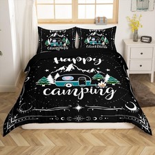 Happy Camping Bedding Sets Full RV Camper Comforter Cover, Psychedelic Galaxy...