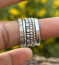 Sterling Silver Stacking Rings Set: Beaded, Twisted, Dotted All Size