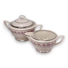 Royal Jackson Romance Pink Floral Fine China Creamer & Sugar Bowl Vintage 1980s