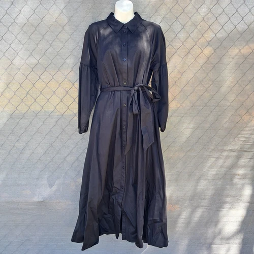 Abito midi Kate Spade New York popeline donna grandi maniche blusa cintura automatica nuovo con etichette