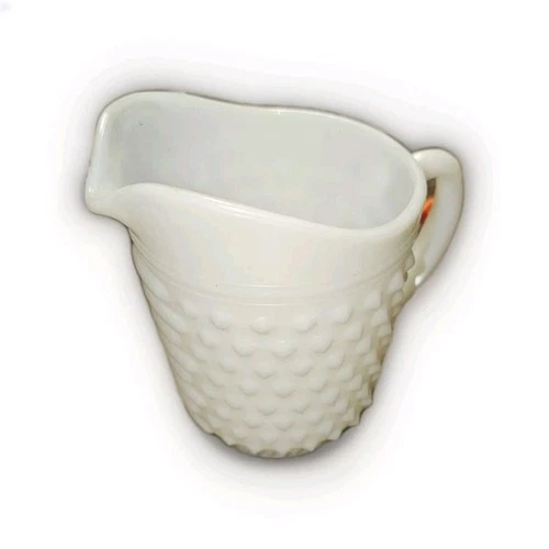 Vintage White Large Anchor Hocking Hobnail & Bars Milk Glass Pitcher app.8” Tall