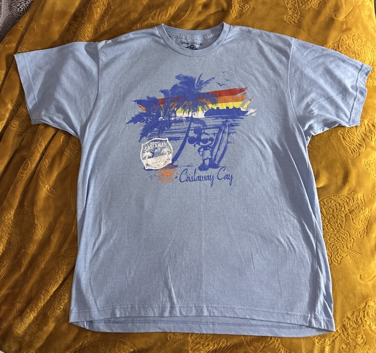 Disney Cruise Line Blue Castaway Cay Mickey Mouse Unisex XL T-Shirt Adult