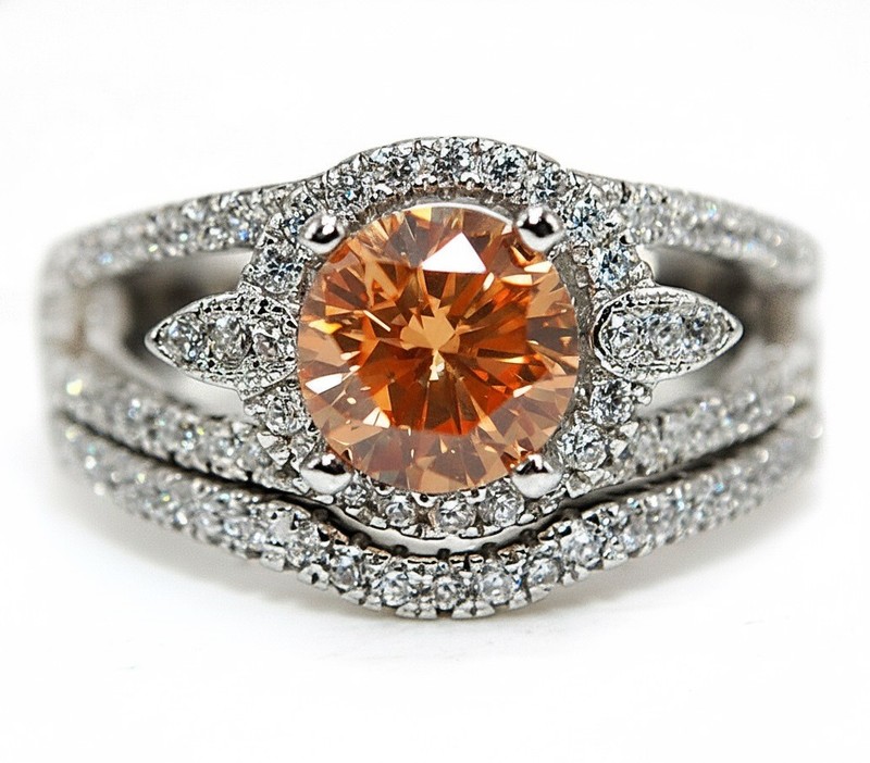 2 Rings In One 2CT  Padparadscha 925 Sterling Silver Ring Sz 7 F8-2