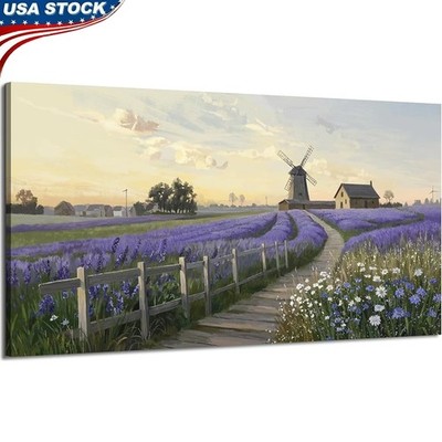 Romantic Lavender Wall Art Rustic Farmhouse Decor Ready to Hang Canvas Print New