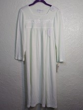 Miss Elaine Nightgown Embroidered LS LT Mint Cuddleknit Petite Small NWT
