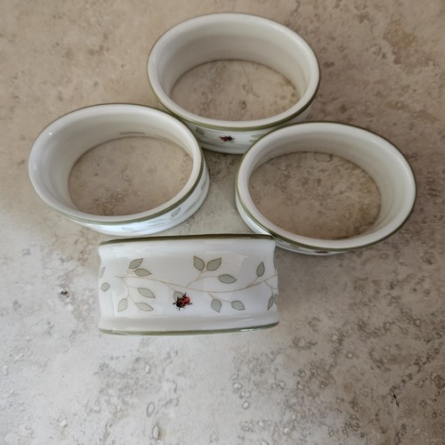 Vintage LENOX Butterfly Meadow Porcelain Napkin Rings Set Bees & Ladybug Spring - Picture 11 of 14