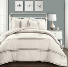 Lush Decor Farmhouse Grey Strip 3-Piece Comforter Set, Full/Queen