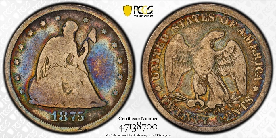 1875 CC Twenty Cent Piece PCGS G6 - Image 2 of 2