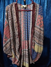 Umgee Oversized Velour Center Detail Multi Colored Boho Styled Cardigan Sz Sm/Md