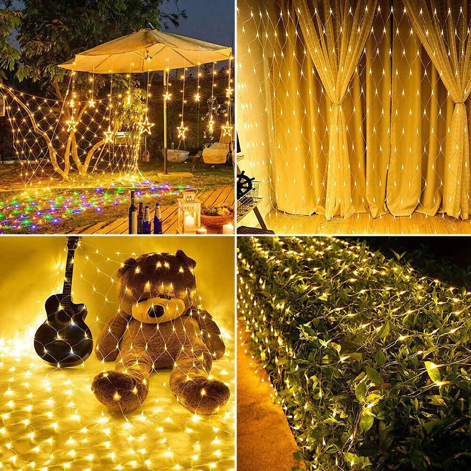 LED Lichternetz 2x2m 6x4m Weihnachten Lichtervorhang Lichterkette Innen Außen - Bild 2 von 4