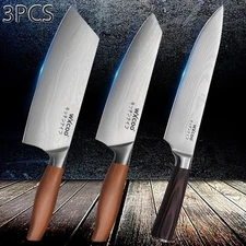 3PCS Professional Multipurpose Kitchen Knife Set Stainless Steel Wood Handle