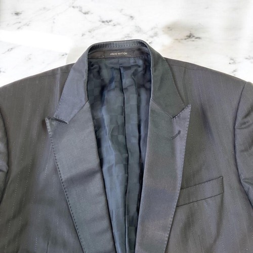Louis Vuitton Men's Jacket 54 Wool Silk Black Suit Damier Lining - Picture 22 of 24