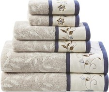 Serene 100 Cotton Bath Towel Set Luxurious Floral Decorative Towels for Bathroo