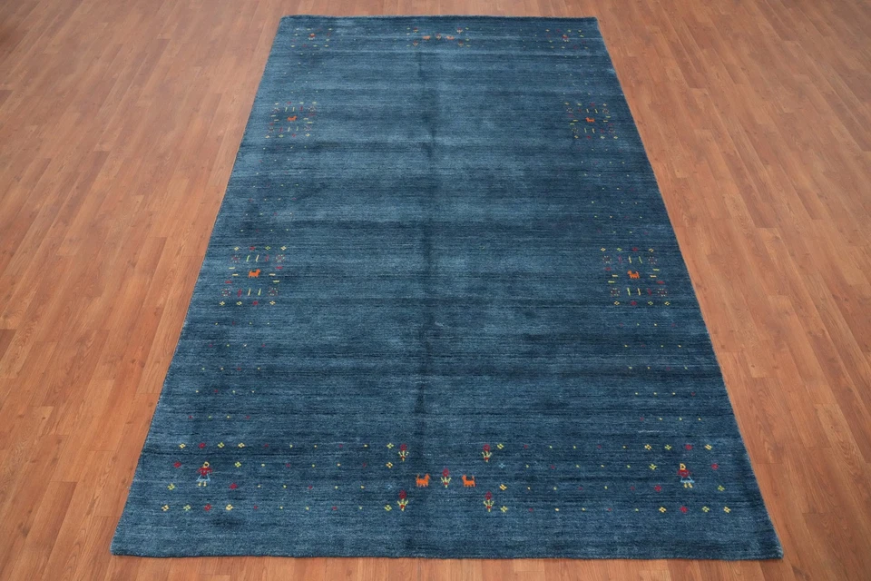 Sky Blue Gabbeh Style Area Rug 6x10 Ft Handmade with Subtle Multicolor Accents - Image 4 of 4