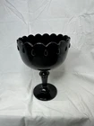 Vintage Black Milk Glass Pedestal Compote Bowl Teardrop Pattern Indiana Glass