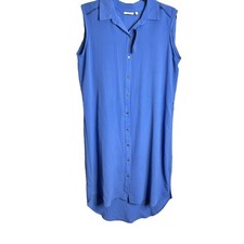 Apt9 Collared Sleeveless Collared Button Up Midi Shirt Dress Ultramarine Medium