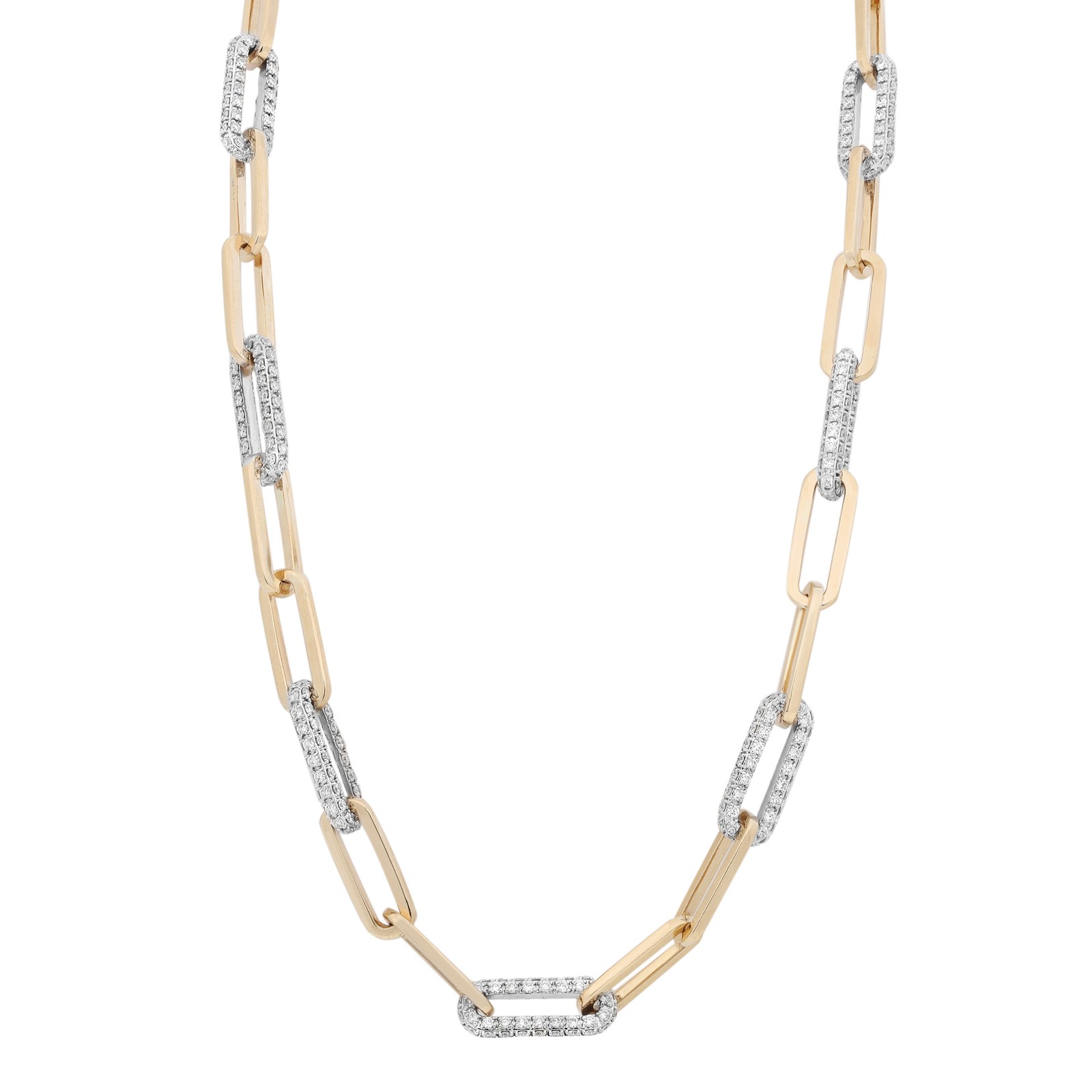 Rachel Koen Diamond Paper Clip Link Chain Necklace 14K Yellow Gold 5.75Cttw