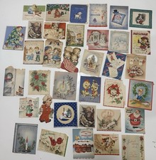 35 Vintage 1940s Christmas Greeting Cards Santa Animals Ephemera Lot