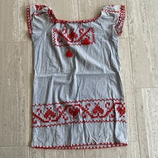 Vintage Mexican Huipil Tunic Dress Embroidered Floral Boho Peasant Shift