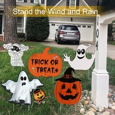 10 Pack 12X15" Halloween Yard Signs - Assorted Ghost Pumpkin Mummy Stakes