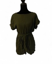 H M Military Olive Green Short-Sleeve Tie Front Romper