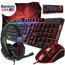 Gaming Keyboard and Mouse and Mouse Pad and Gaming Headset, Wired LED RGB Backli