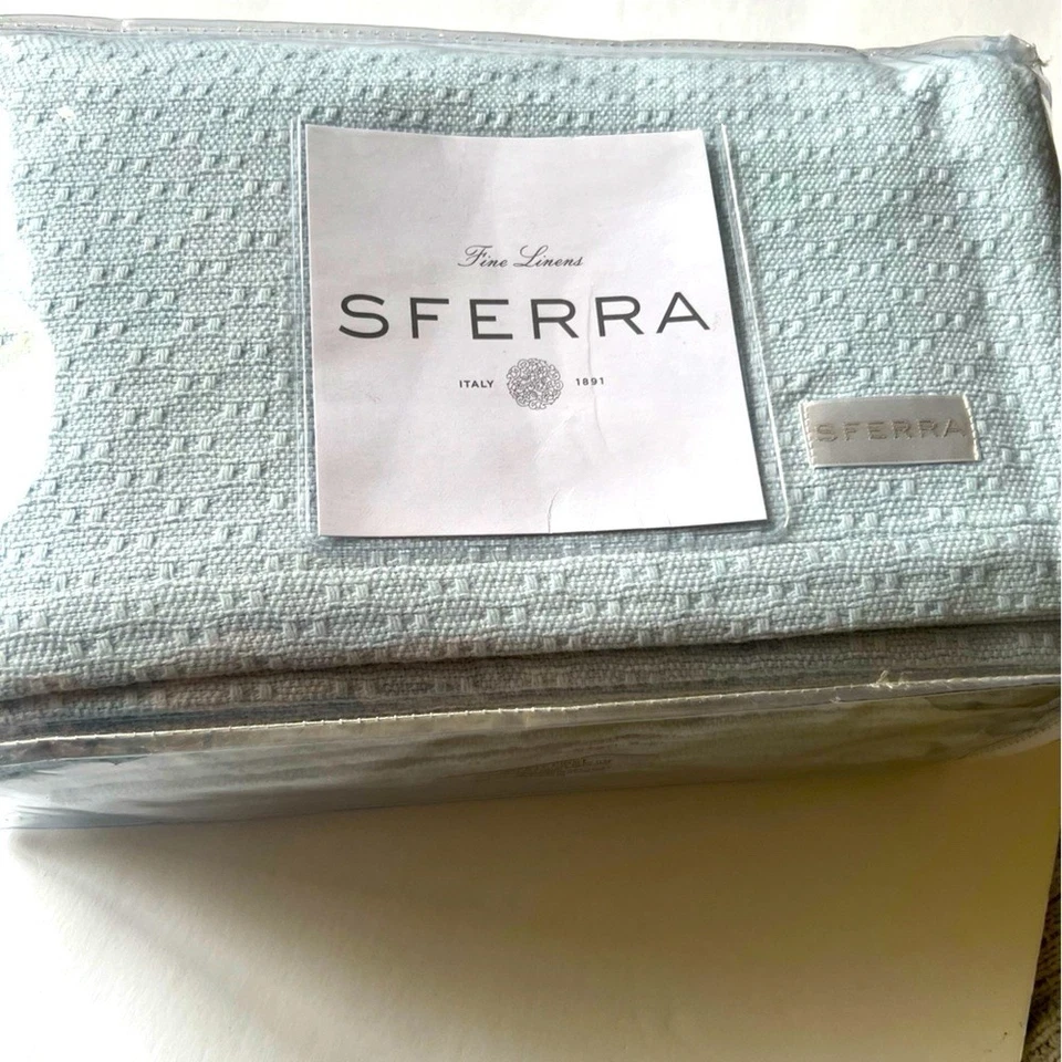 SFERRA CORINO 11416 COTTON BLANKET POWDER BLUE QUEEN/FULL SIZE NWT - Image 4 of 4